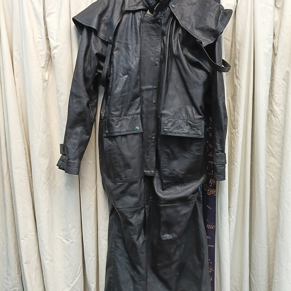 Men's Black Leather Long Coat Jacket Bikers Coat
